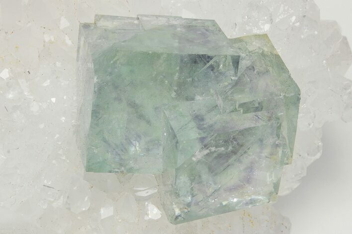 Fluorescent Purple & Green Cubic Fluorite On Quartz - China #205569